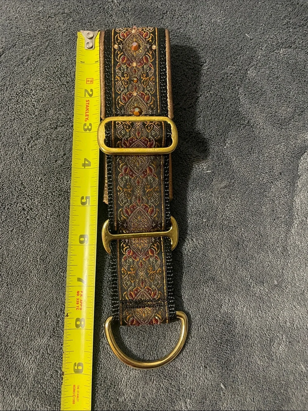 Elegant Embroidered Brown & Black Dog Collar with Gold Accents